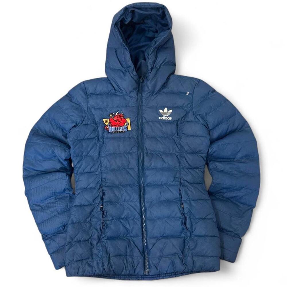 Adidas Originals Womens XS Blue Slim Hooded Puffer Jacket AY4788